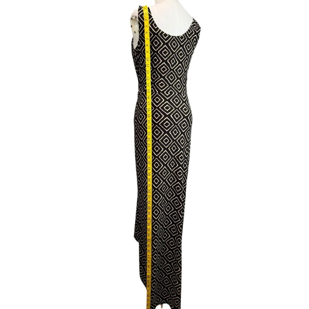 Lauren Ralph Lauren Geometric Print Maxi Dress Size 4 | Black & Cream Knot Front - Picture 8 of 9